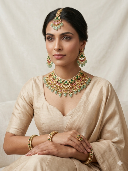 Mint green kundan choker bridal jewellery set India