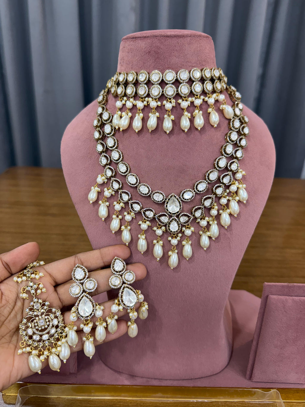 Ganesh Kundan and Polki Bridal Jewellery Set with Layered Choker and Long Necklace