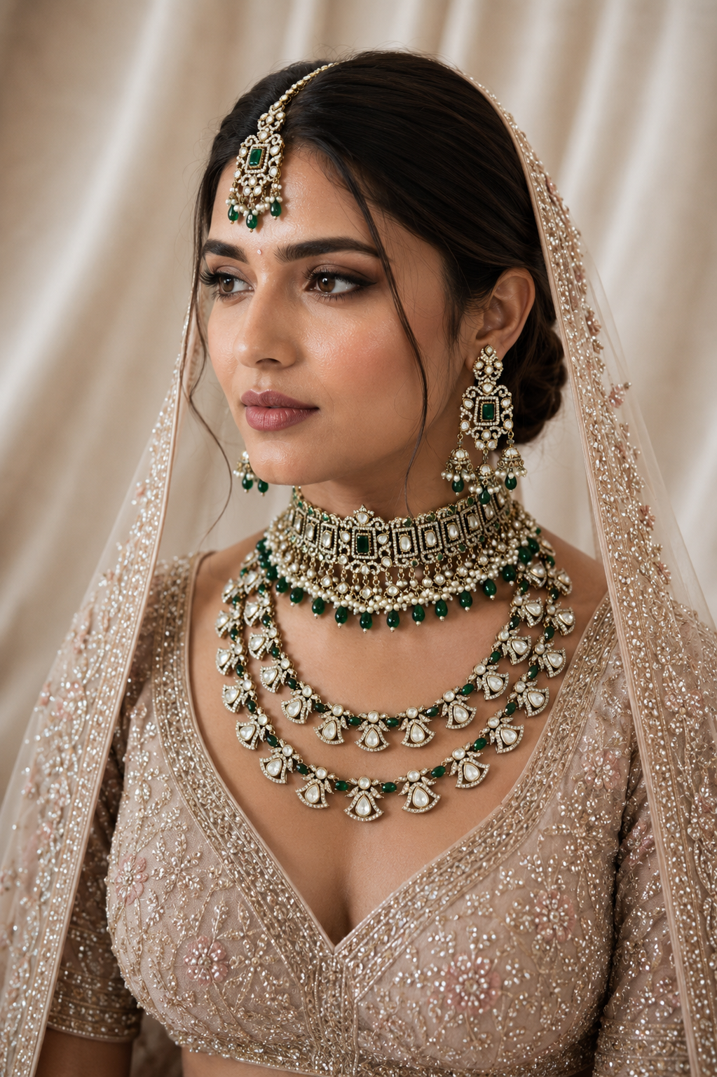 Bridal kundan choker set with layered necklace and earrings