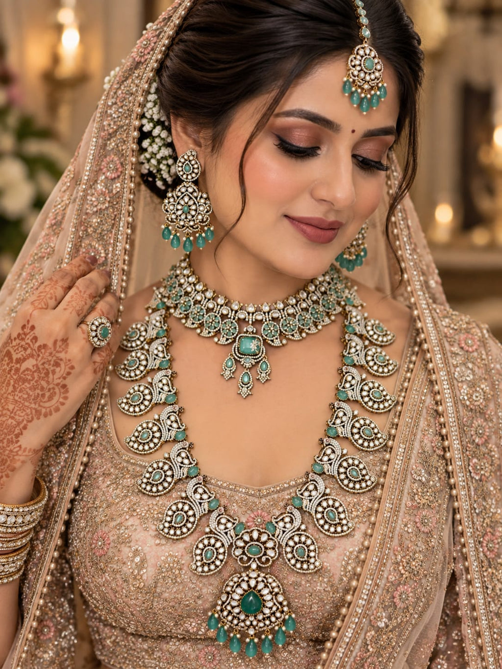 Sovereign Mint Kundan Polki Choker & Long Haar Set - Kundan Polki Bridal Jewellery by Ganesh Kundan & Polki (view 2)