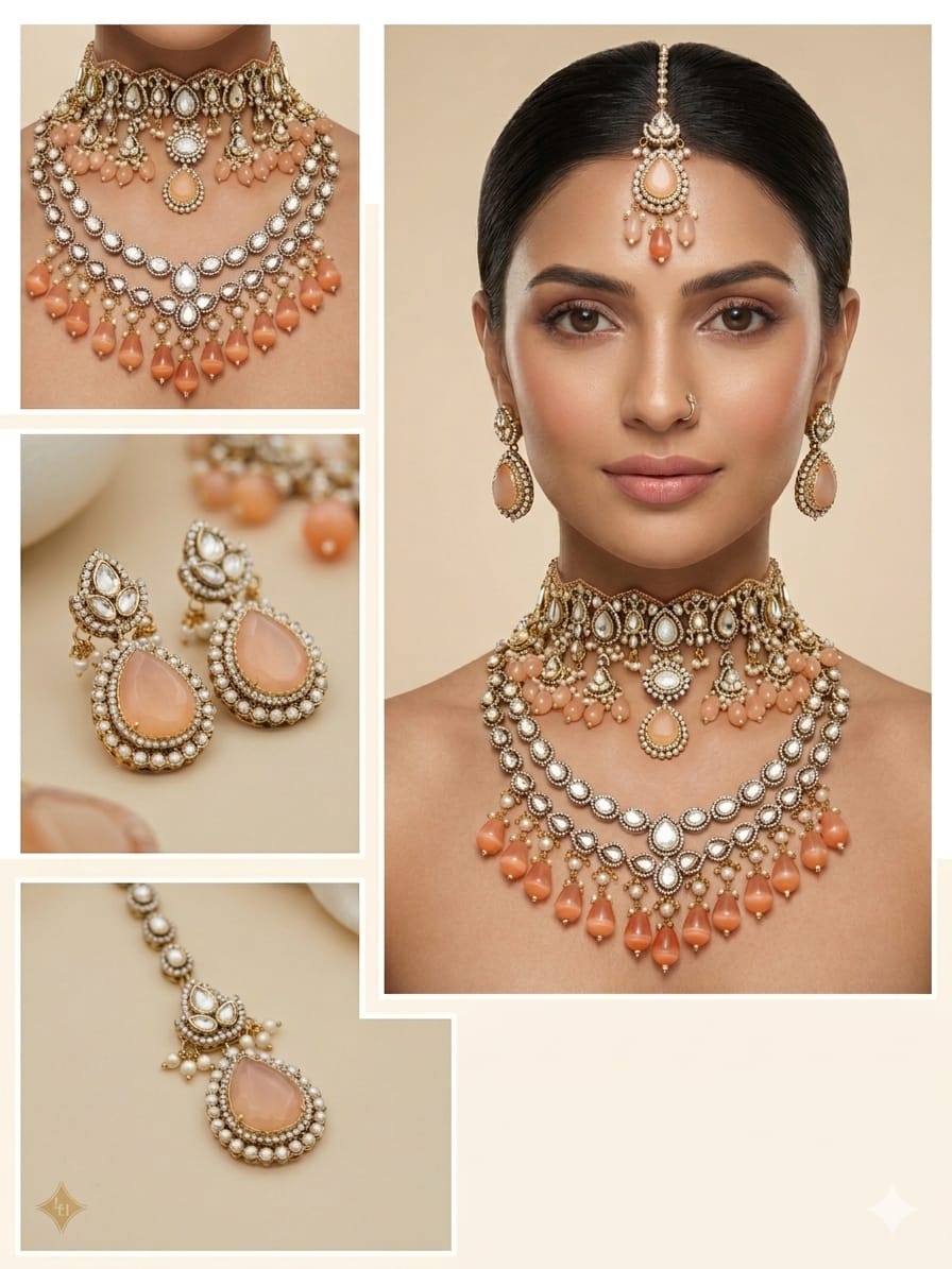 Designer Bridal Choker and Long Necklace Jewellery Set