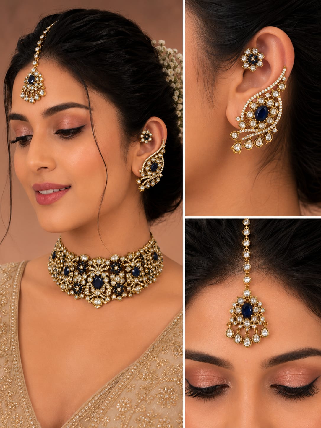 Royal Blue Bridal Kundan Polki Jewellery 
