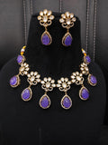 Purple Bridal Kundan and Polki Jewellery Set with Earrings for Wedding