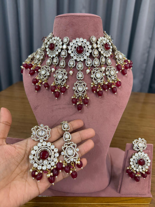 Ruby Red Bridal Kundan & Polki Choker Set with Statement Earrings
