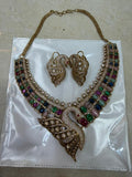 Bridal Kundan Polki Jewellery Set with multicolor stones necklace earrings