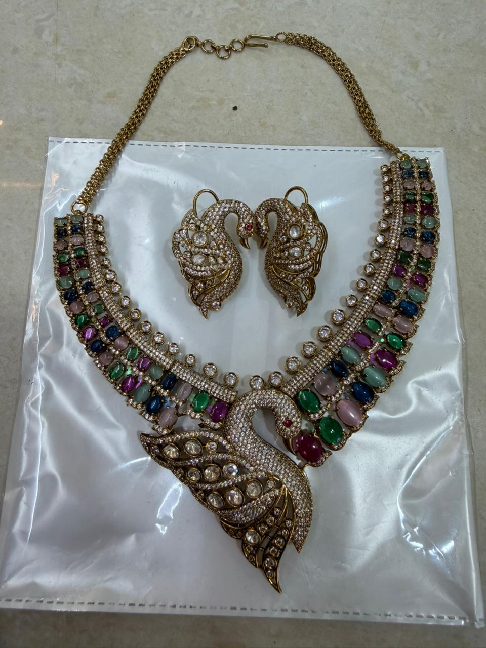 Bridal Kundan Polki Jewellery Set with multicolor stones necklace earrings