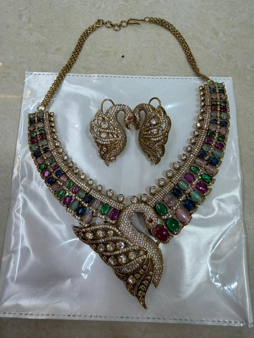 Bridal Kundan Polki Jewellery Set with multicolor stones necklace earrings