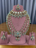 Mint Green and Ruby Bridal Kundan Polki Choker and Long Necklace Set by Ganesh Kundan & Polki Jewellery