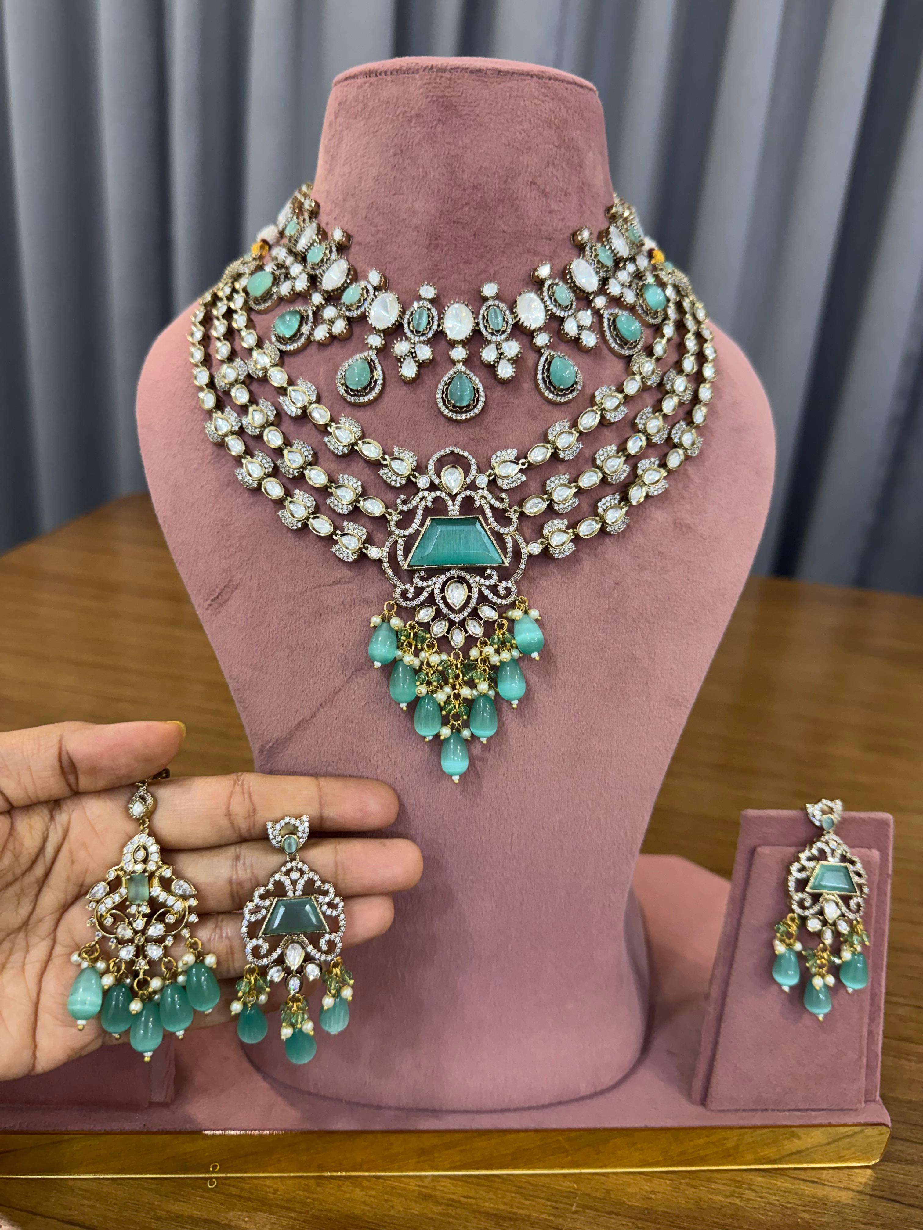 Royal Mint Green Bridal Kundan Jewellery Set for Wedding