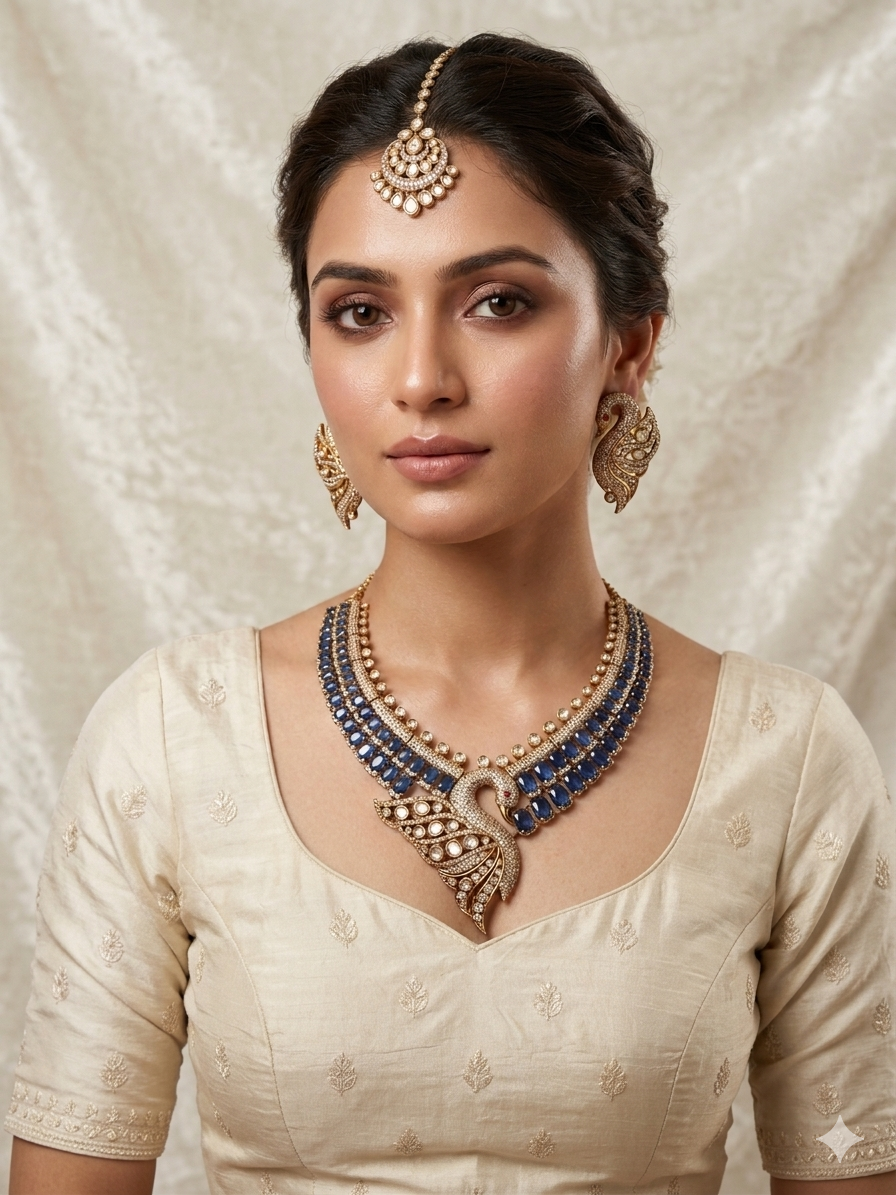 Indian bridal polki jewellery set with layered necklace