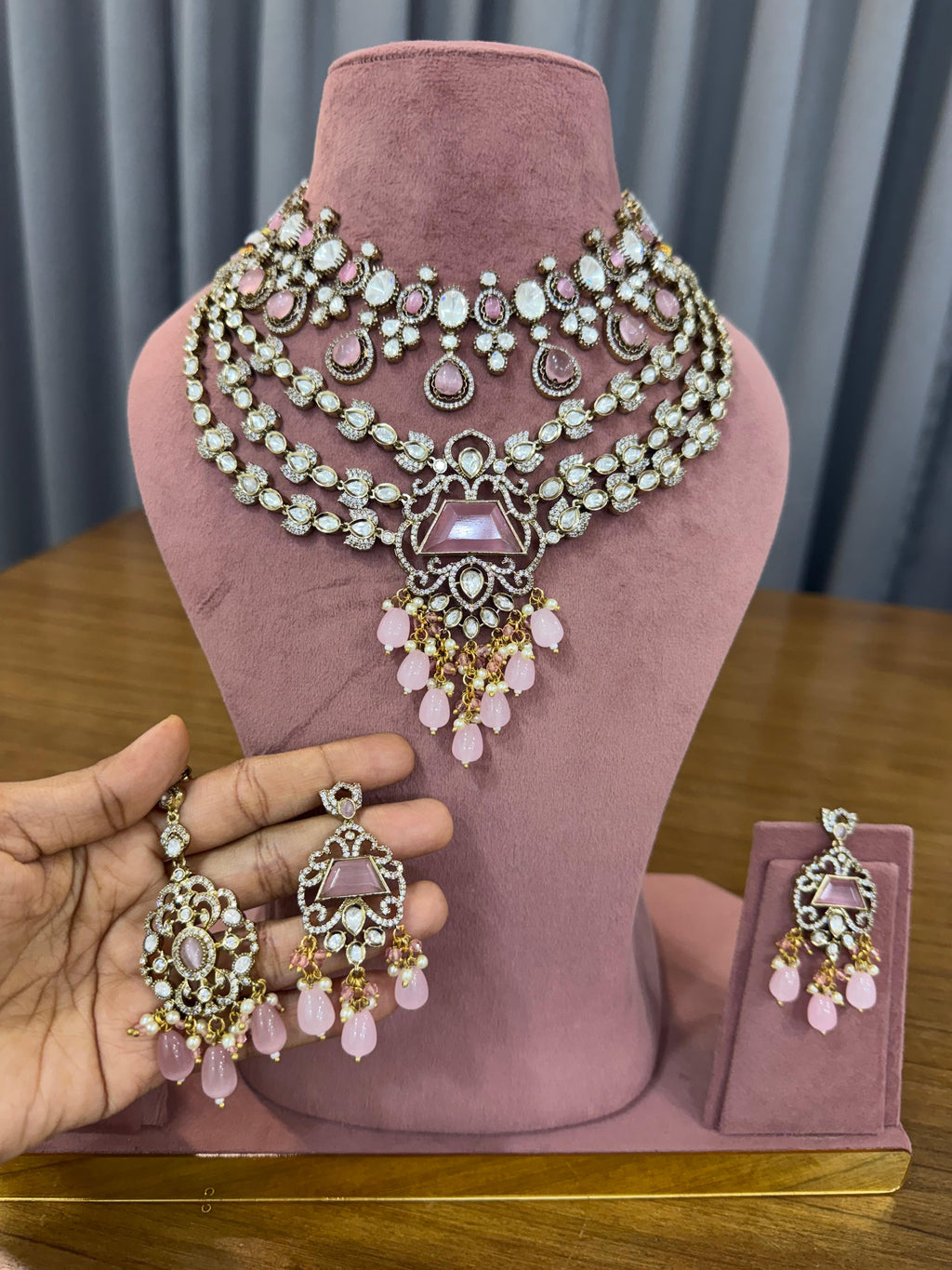 Luxury Pink Kundan Bridal Jewellery Set for Wedding