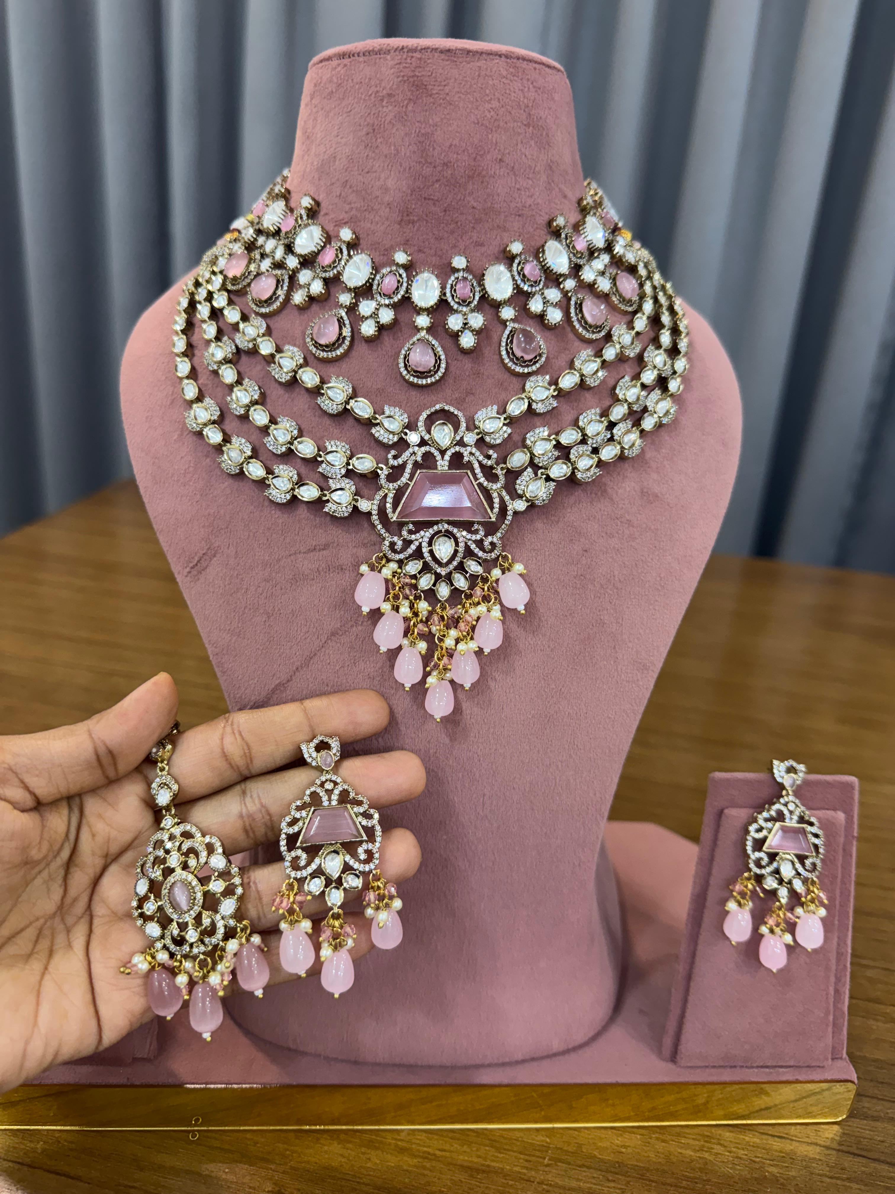 Luxury Pink Kundan Bridal Jewellery Set for Wedding