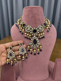 Bridal kundan polki jewellery set with purple stones statement necklace and earrings