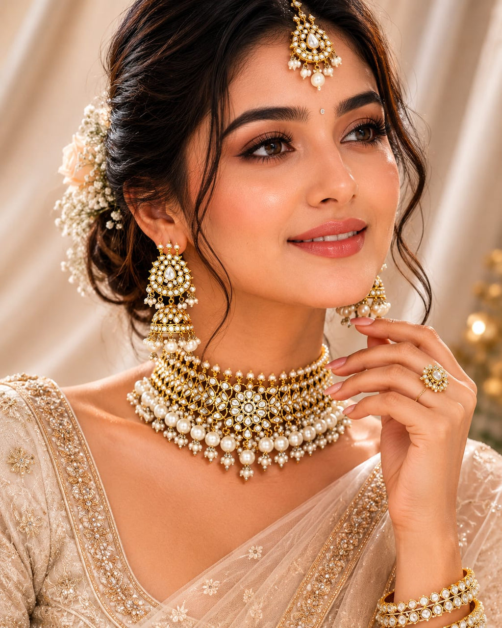 Mint Green Kundan Choker Set for Indian Bride