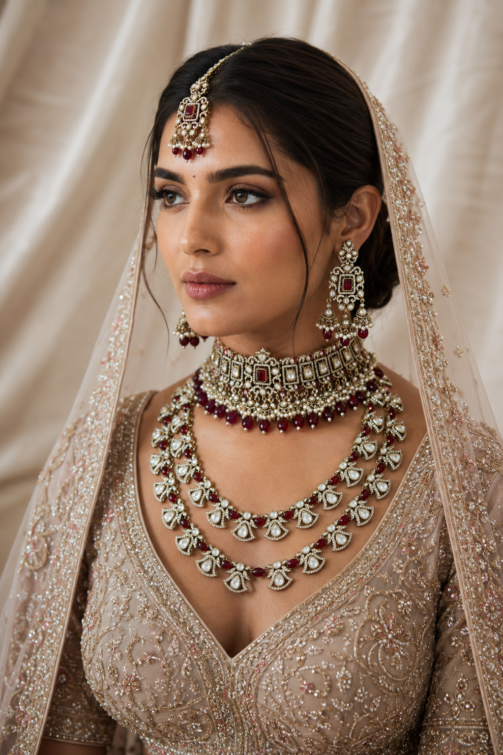 Ruby red polki bridal jewellery set for Indian wedding