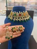 Multicolor Bridal Kundan Choker Jewellery Set with Statement Earrings