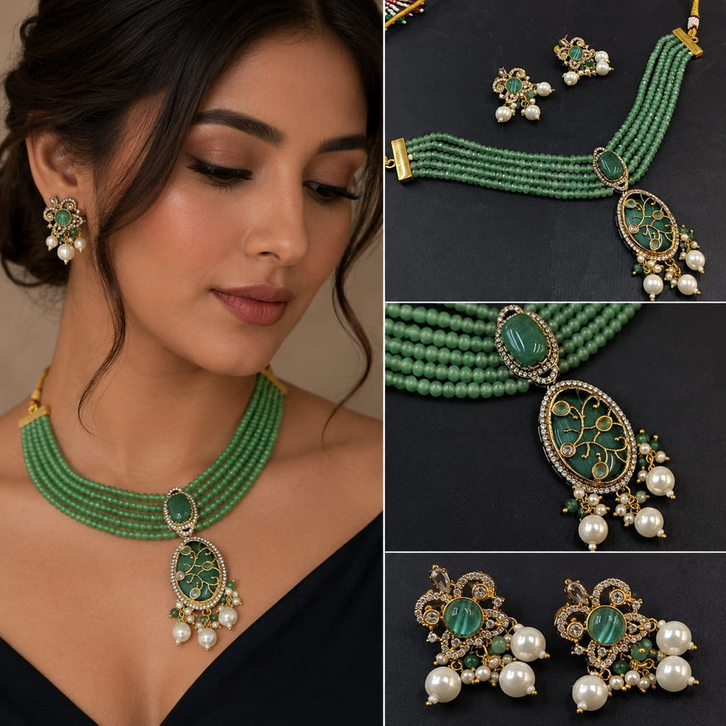 Green Kundan Polki Choker Set for Indian Brides