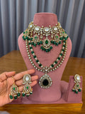 Premium Emerald Green Bridal Kundan Polki Long Necklace and Choker Jewellery Set with Earrings