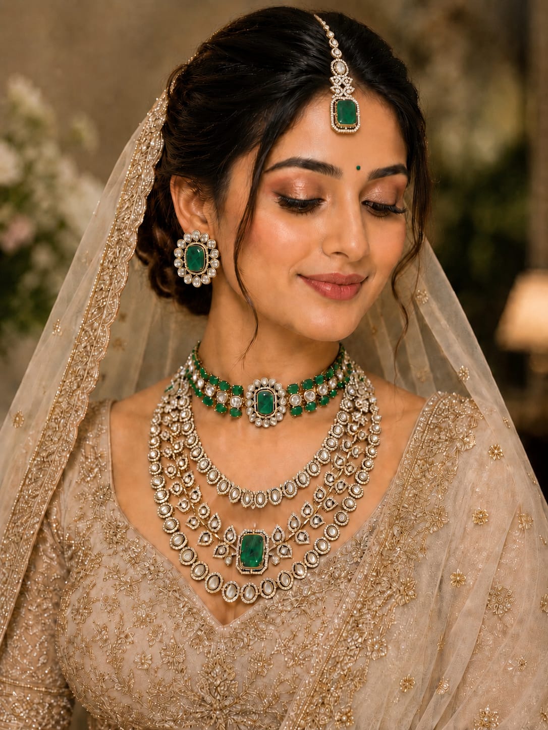 Royal Emerald Green Wedding Jewellery Set with Earrings
