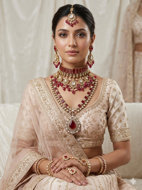 ruby kundan bridal choker necklace set with earrings