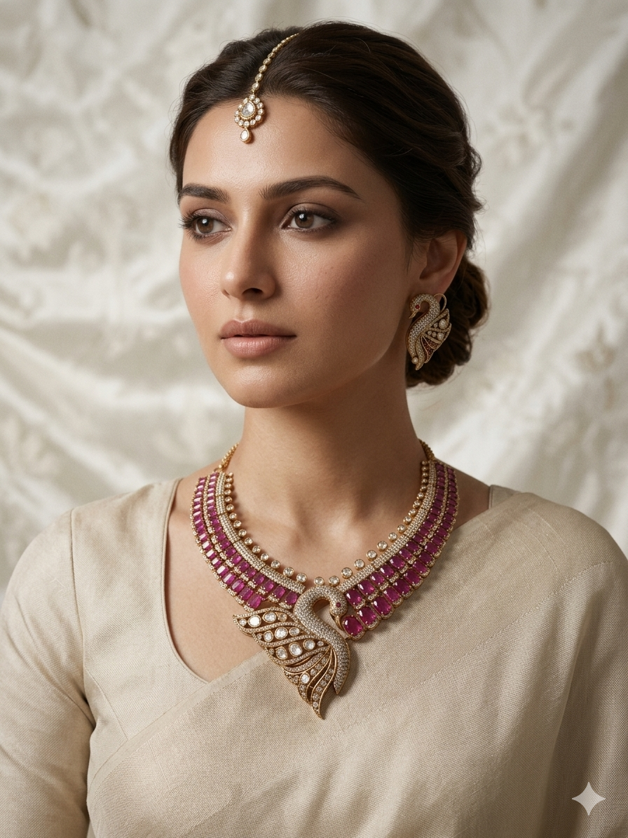 Polki wedding jewellery set with earrings for Indian bride