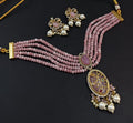 Pink Bridal Kundan Polki Choker Necklace Set with Earrings