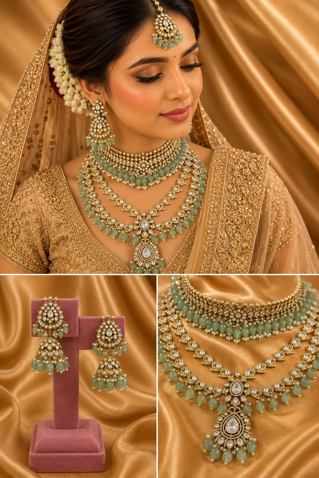 Designer mint green wedding jewellery set for brides
