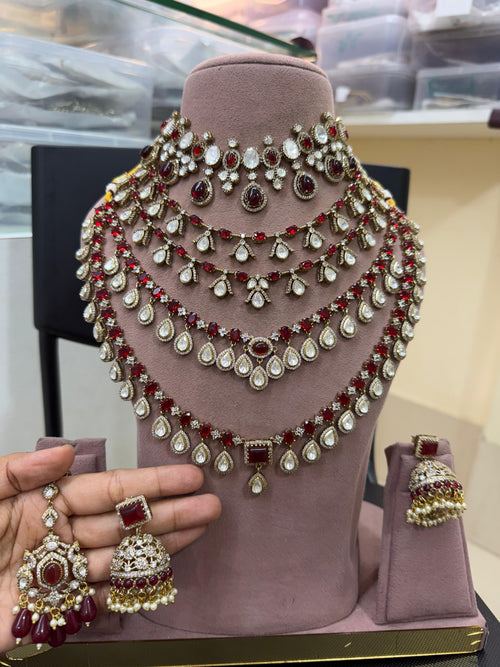 Baraat-Ready Ruby-White Kundan Polki Haar Set with Jhumkas - Kundan Polki Bridal Jewellery by Ganesh Kundan & Polki