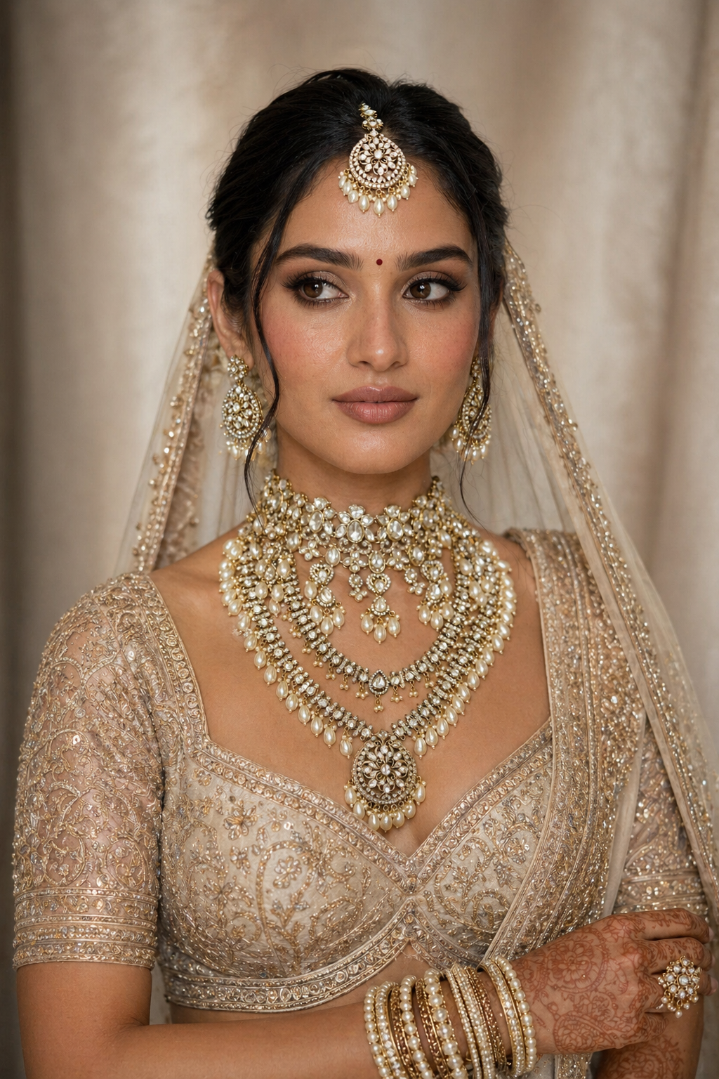 Indian bridal kundan polki choker set with pearl drops