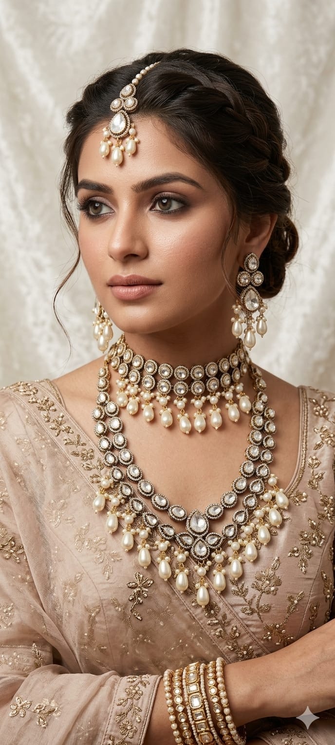 Traditional Indian Bridal Kundan Choker Necklace Set for Wedding