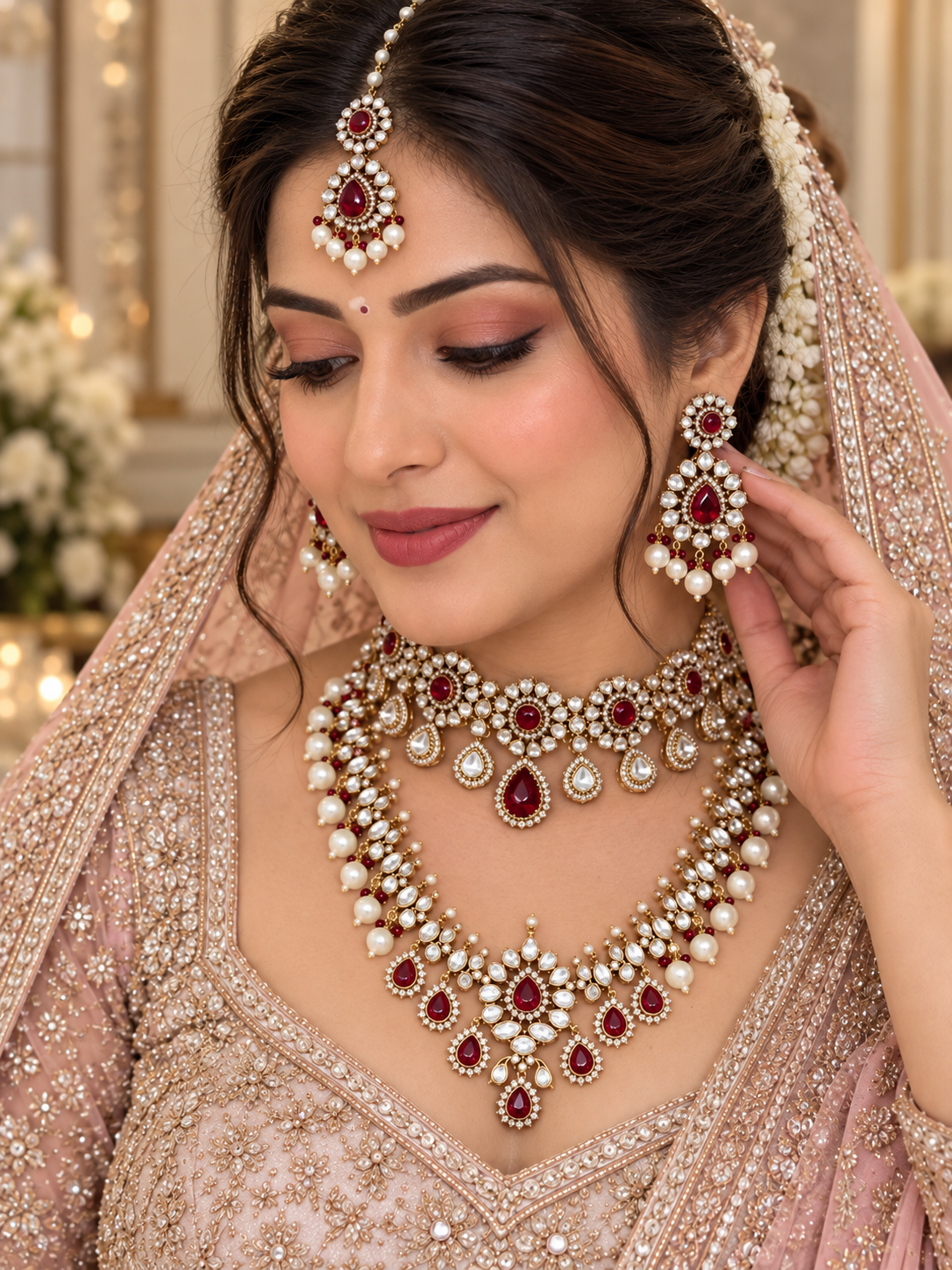 Shaadi-Ready Ruby Kundan Polki Bridal Choker & Haar Set - Kundan Polki Bridal Jewellery by Ganesh Kundan & Polki (view 2)