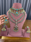 Sea Green Bridal Kundan and Polki Jewellery Set with Choker and Long Necklace