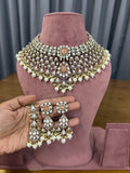 Bridal Kundan Choker Set with Peach Stones and Pearl Drops - Ganesh Kundan Jewellery