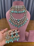 Sea green Kundan and Polki bridal jewellery set for Indian weddings.