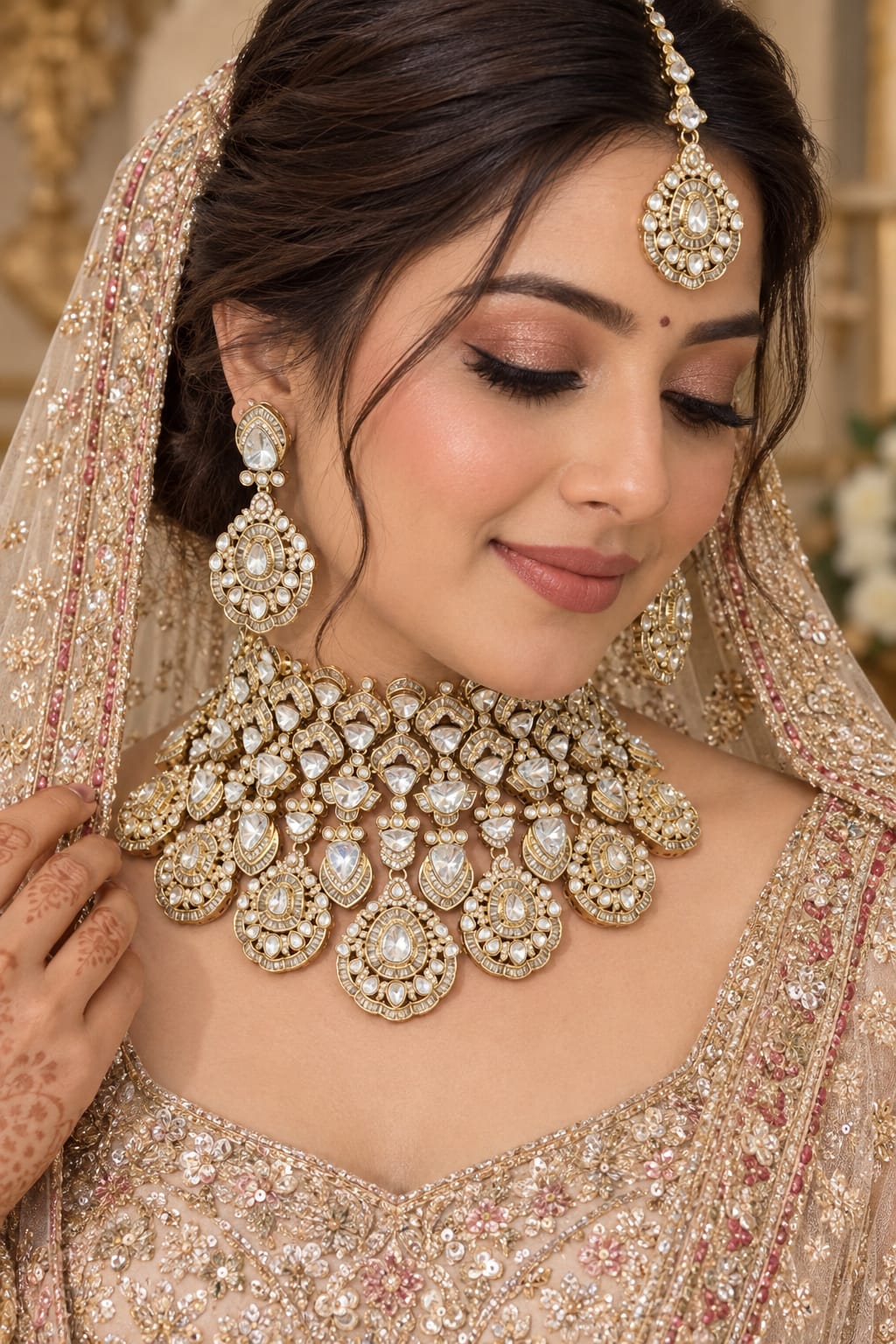 Flawless White Kundan Polki Choker Set - Kundan Polki Bridal Jewellery by Ganesh Kundan & Polki (view 2)