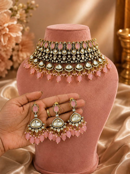 Alluring Blush Kundan Polki Choker Set - Kundan Polki Bridal Jewellery by Ganesh Kundan & Polki