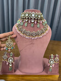 Bridal Kundan Polki jewellery set pink choker long necklace earrings India