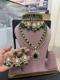 Bridal Kundan Polki Jewellery Set with Green Stones Choker Long Necklace