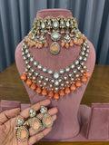 Peach Kundan Polki Bridal Necklace Set for Wedding