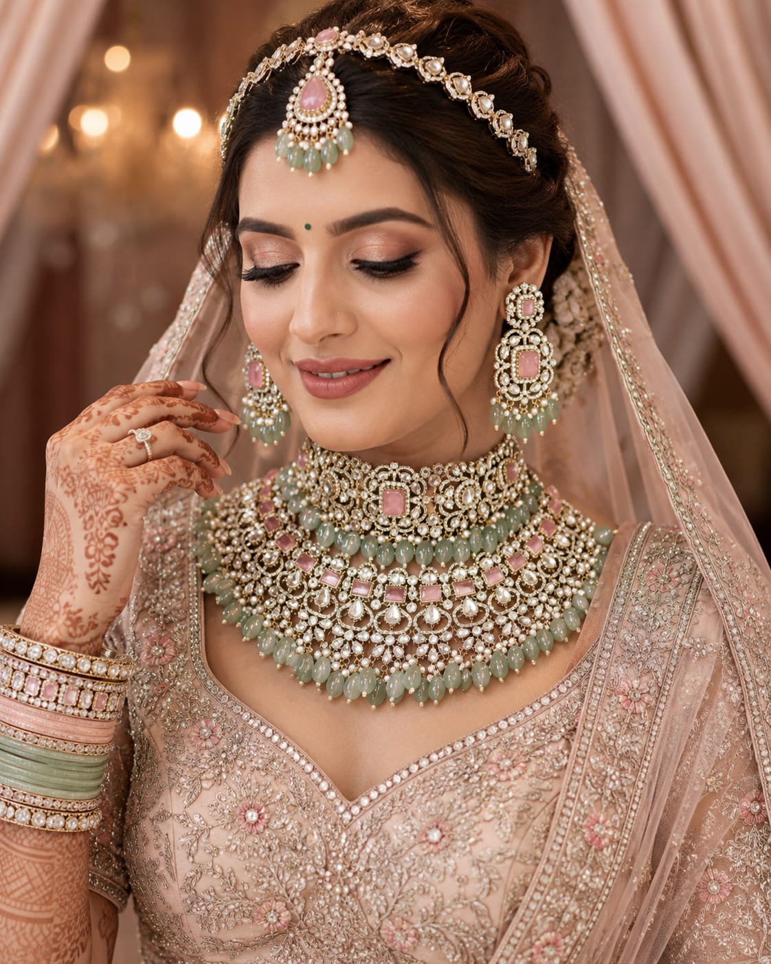 Pastel Pink Bridal Kundan Choker Set