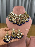 Bridal Kundan Polki jewellery set with blue stones choker earrings maang tikka