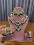 Emerald Green Bridal Kundan Polki Jewellery Set with Choker and Long Necklace