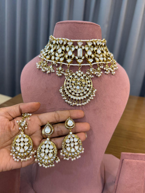 Bespoke White Kundan Polki Choker Set - Kundan Polki Bridal Jewellery by Ganesh Kundan & Polki
