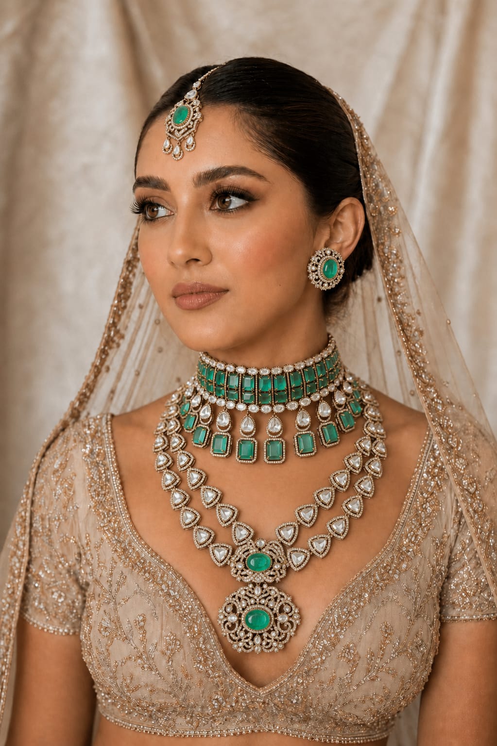 Emerald Green Bridal Kundan Jewellery Set for Indian Wedding

