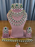 Bridal green pink kundan polki jewellery set with choker and long necklace