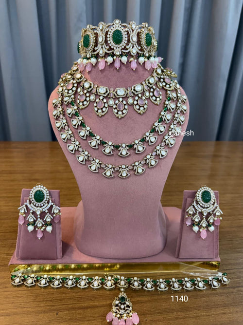 Alluring Pink-White Kundan Polki Choker & Long Haar Set - Kundan Polki Bridal Jewellery by Ganesh Kundan & Polki