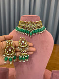 Mint Green Bridal Kundan Polki Choker Jewellery Set with Earrings and Maang Tikka