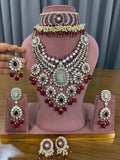 Ruby Red Bridal Kundan and Polki Jewellery Set with Choker and Long Necklace
