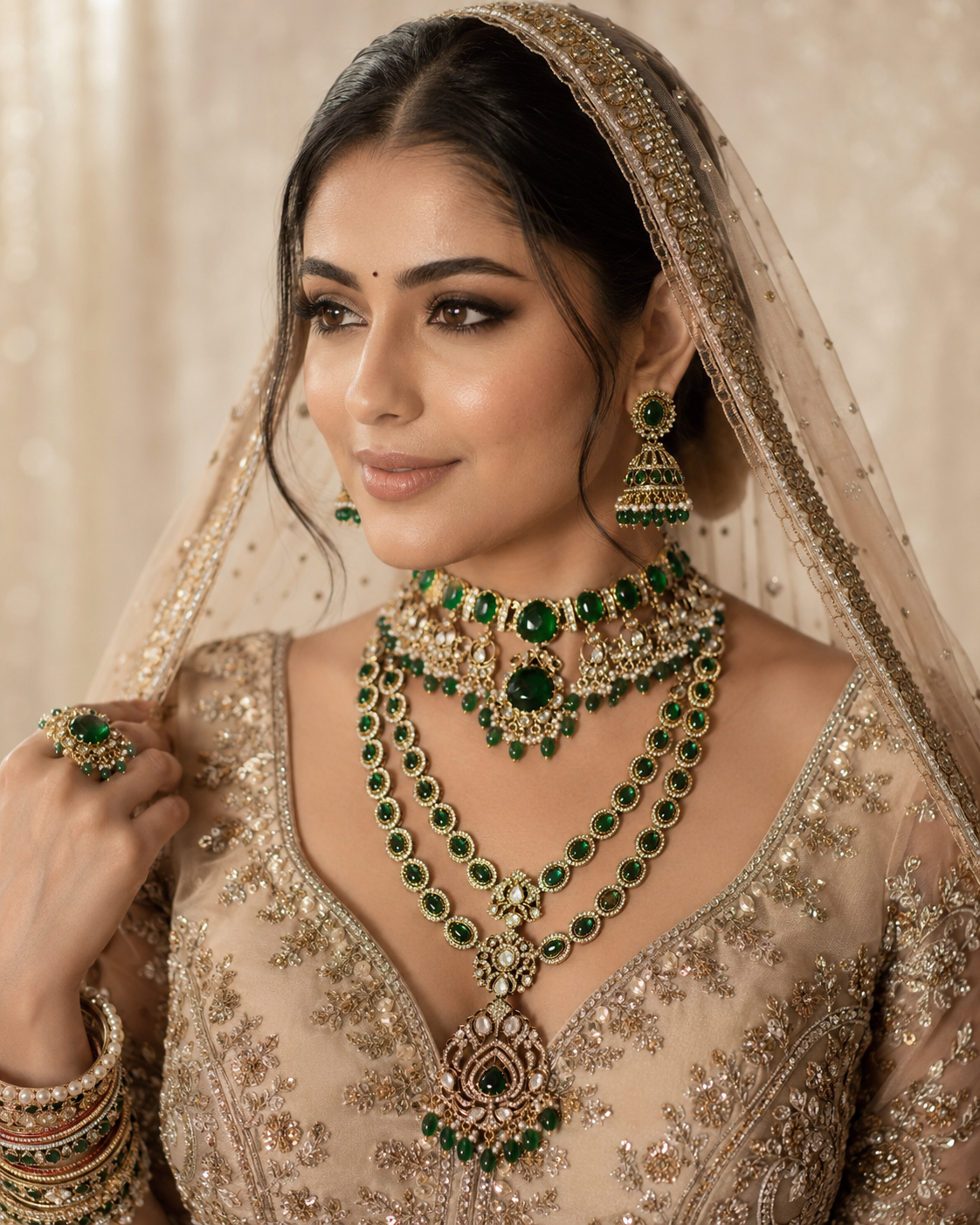 Bridal kundan necklace set with long haar and jhumka earrings