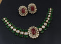 Royal green and maroon bridal Kundan Polki choker jewellery set with earrings